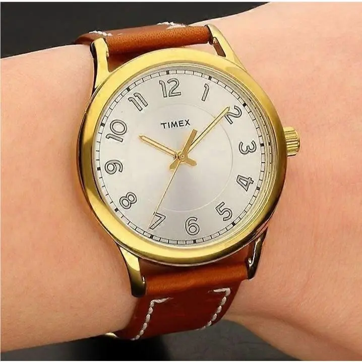 New England England 36mm Cream Dial Gold Tone Brown Leather Ladies Watch TW2R23000 by Timex