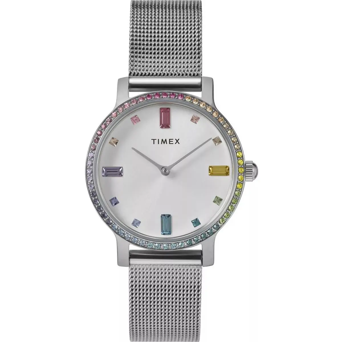 Timex TW2W79000VQ Transcend Women`s 31mm Silver Sunray Dial Mesh Band Watch