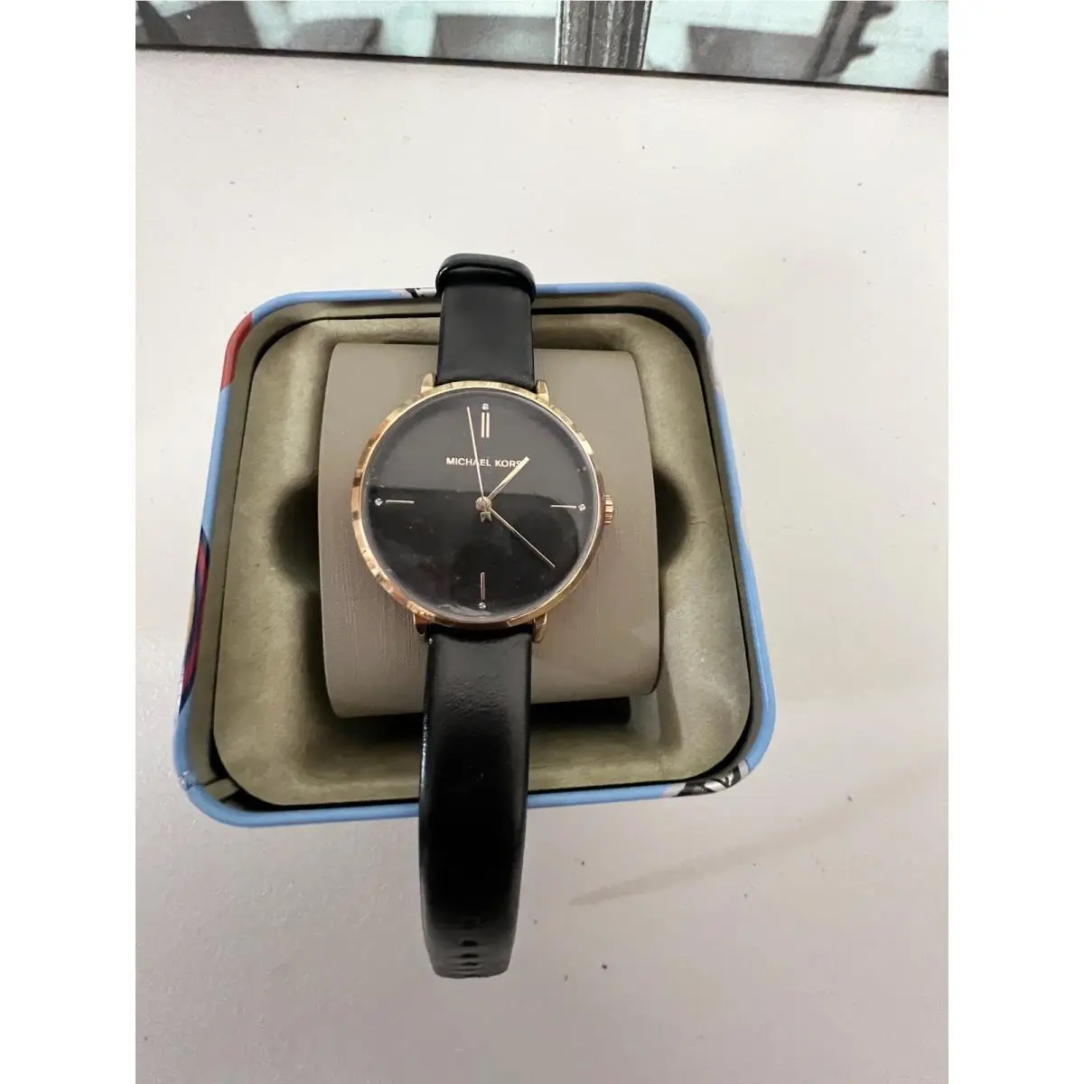 Michael Kors MK7101 Jayne Three-hand Rose Gold-tone and Black Leather Watch