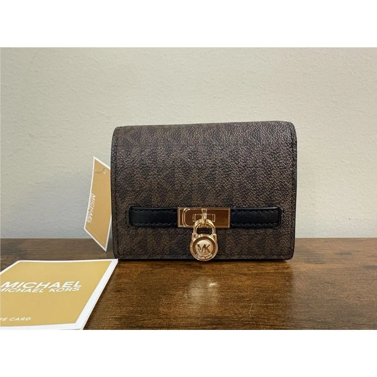 Michael Kors Hamilton Moderne Small Leather Wallet In Brown Black