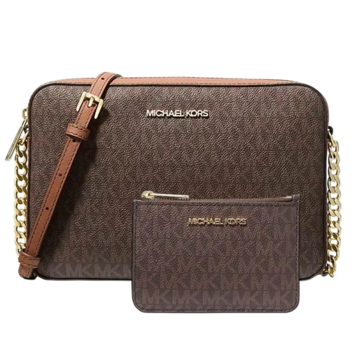 Michael Kors Jet Set Travel East West Crossbody Wallet Set Brown Signature