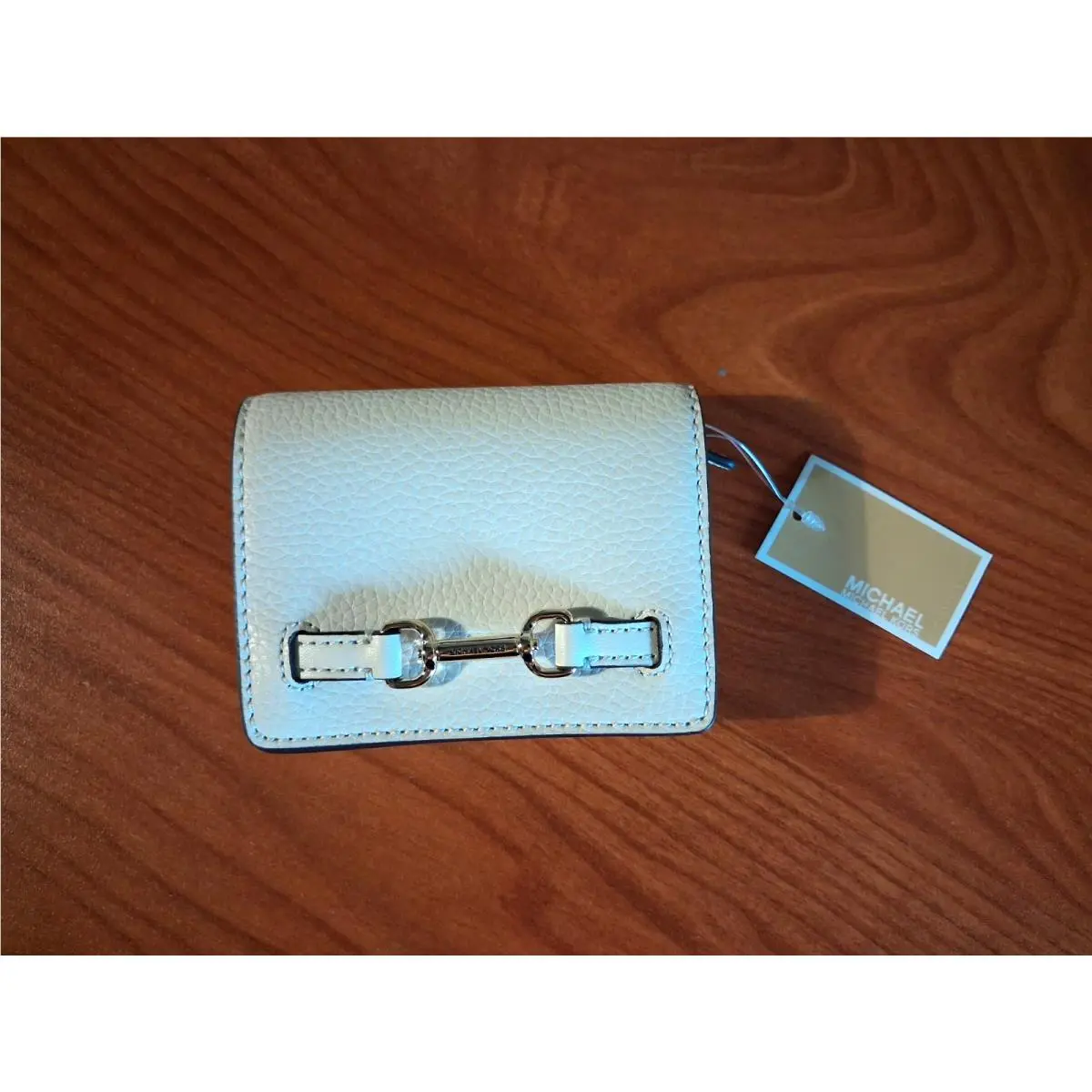 Michael Kors Carson Small Flap Pebbled Leather Card Wallet Light Cream