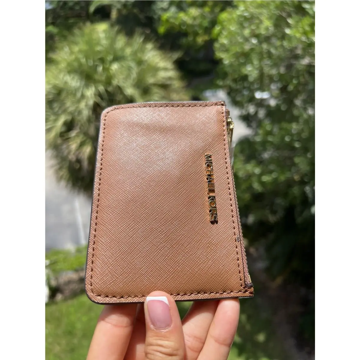 Michael Kors Jet Set Travel Small Leather Top Zip Coin Pouch Luggage/gold Tone