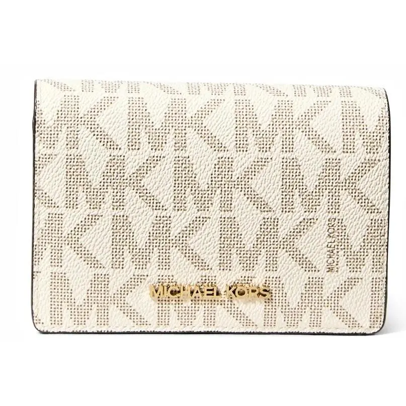 Michael Kors Jet Set Signature Logo Medium Bi-fold Wallet in Vanilla / Soft Pink