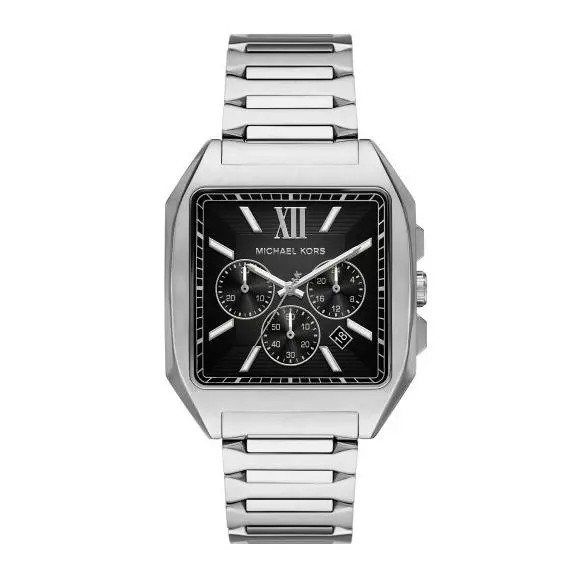 Michael Kors Hayes Oversized Silver 40mm Square Sport Men`s Watch MK9283