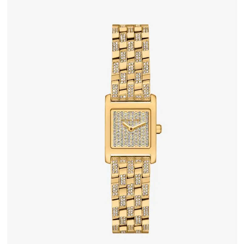 Michael Kors Georgie Gold Pavé Accents Square 19MM Women`s Watch MK7628