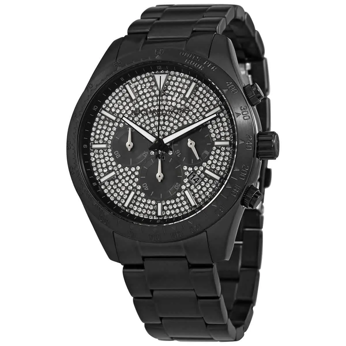 Michael Kors MK8899 Layton Crystal Pave Dial 45 mm Men`s Watch - Black-plated, Dial: Crystal Pave, Band: Black-plated