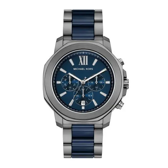 Michael Kors Prescott Gunmetal-blue Tone 44mm Ceramic Men`s Watch MK9280