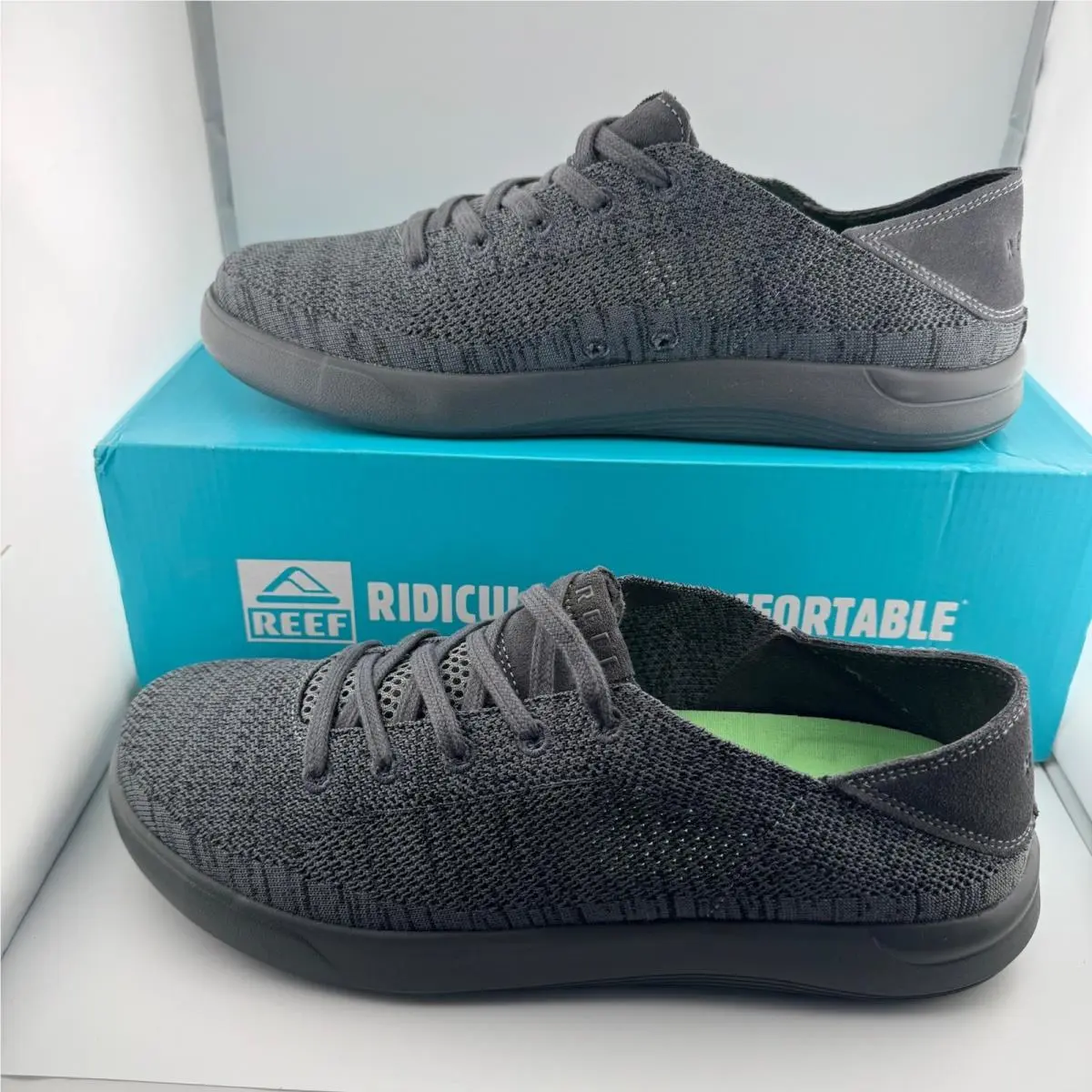 Reef Swellsole Neptune Mens 12 Raven Gray Knit Comfort Sneakers CJ6018