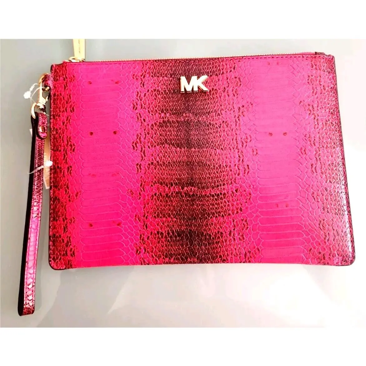 Michael Kors Ultra Pink Zip Pouch Wallet Clutch Wristlet Embossed Leather