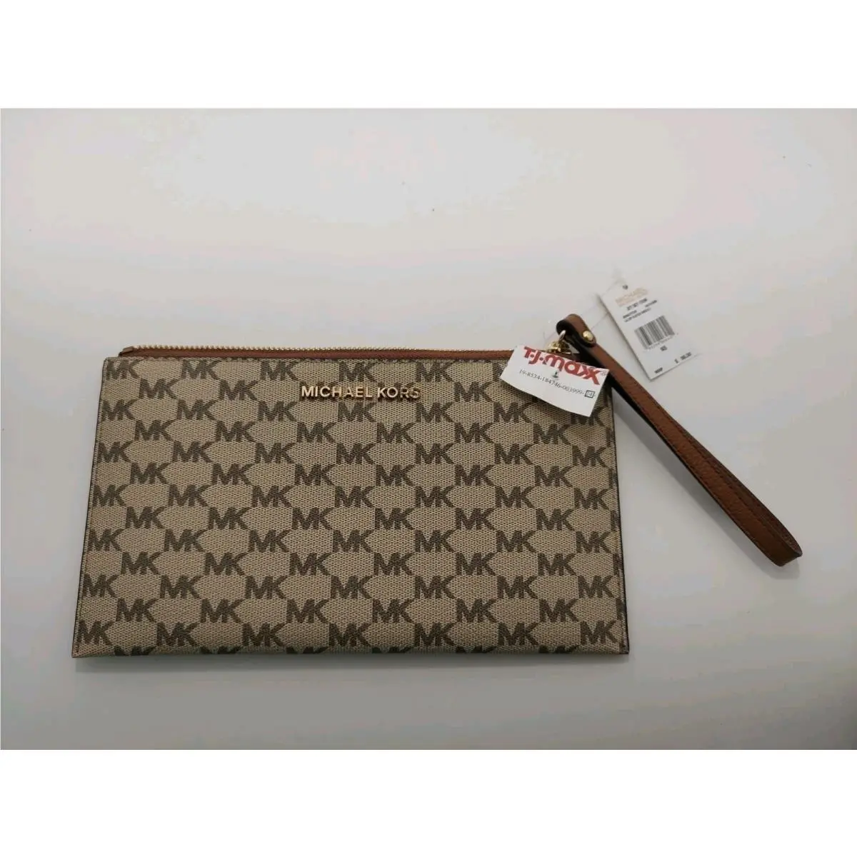 Michael Kors Jet Set Logo Coated Canvas Pouch Natural