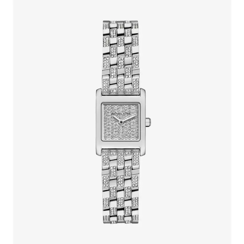 Michael Kors Georgie Silver Pavé Accents Square 19MM Women`s Watch MK7629