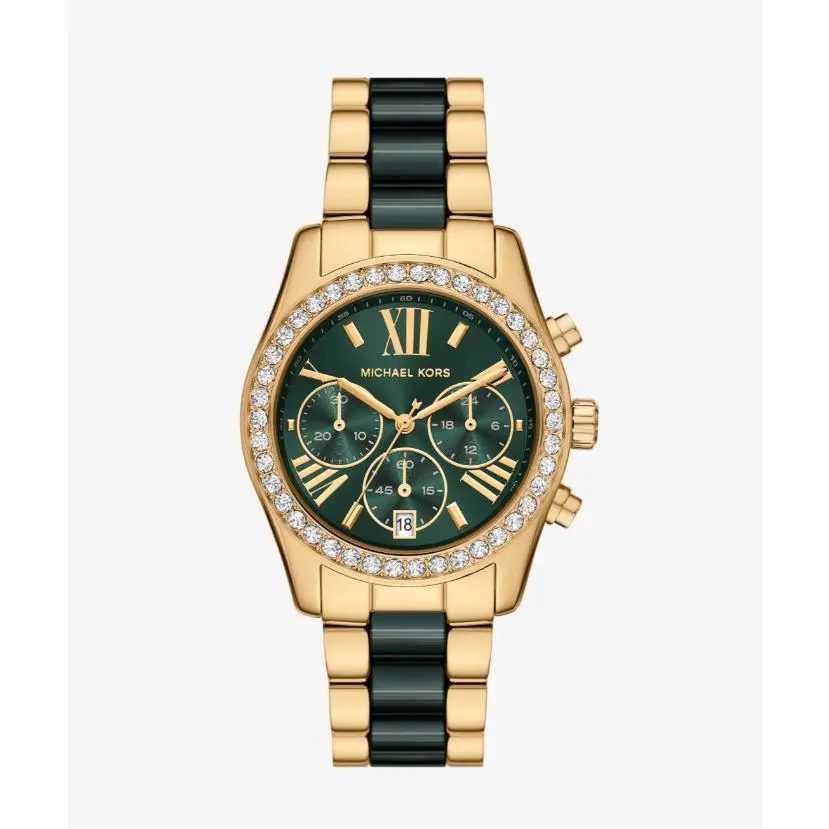 Michael Kors Lexington Gold Green Tone 38mm Women`s Watch MK7636
