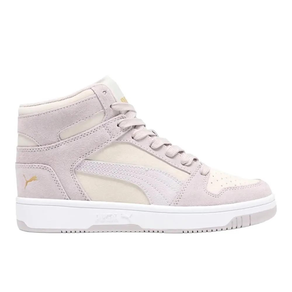Puma Rebound Layup Stone Perforated High Top Womens Beige Pink Sneakers Casual