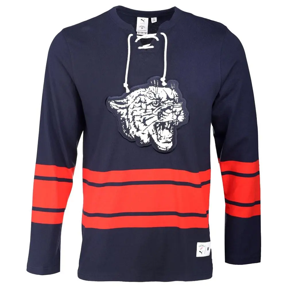 Puma clothing - PUMA  X Noah Striped VNeck Long Sleeve Hockey Jersey - 62819606 - Blue 2