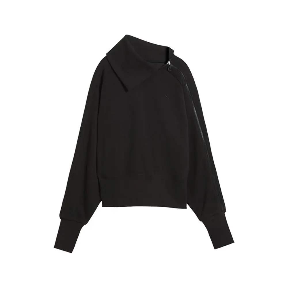 Puma Asymmetrical Zip Crew Sweatshirt Womens Black 63720701