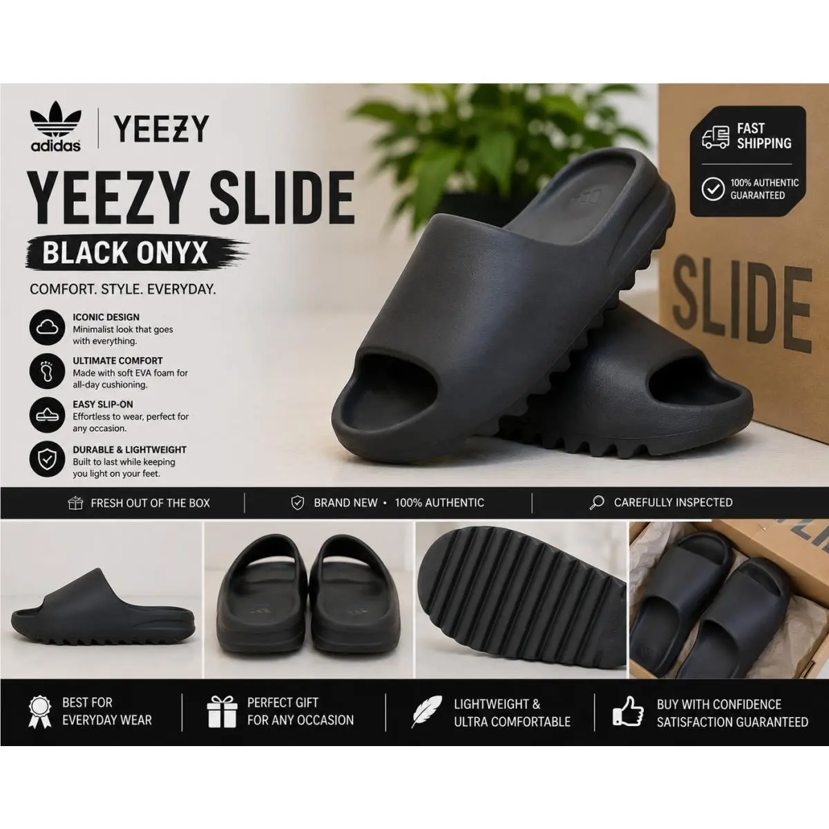 Adidas Yeezy Slide Black Onyx- 12 Men