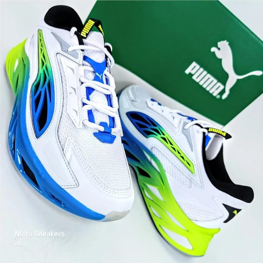 Puma US 10 Men`s White Blue Green Comfort Mesh Runner Exotek Nitro Facades