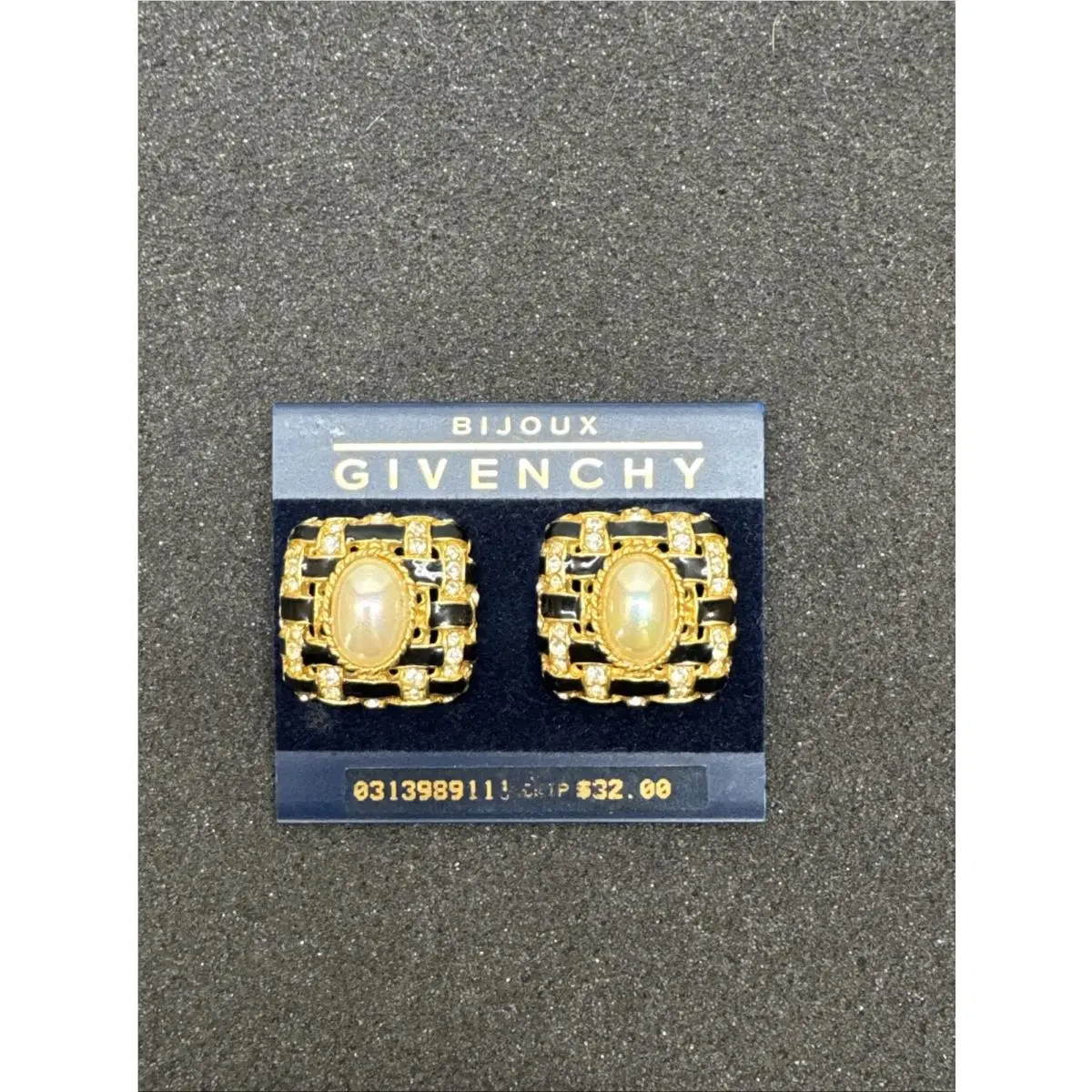 Vintage Givenchy Bijoux Pearl Gold Tone Square Pierced Earrings