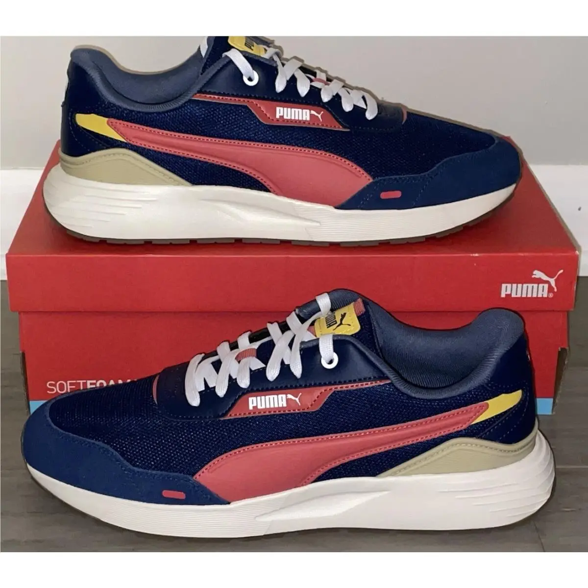 Runtamed Plus 391250 20 Men`s Size 12 Medium Blue Red Mustard Sneakers by Puma