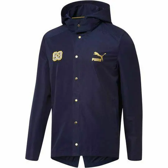 Clyde Bhm Water Resistant Jacket Navy Blue Gold Graphic Print Logo XL by Puma
