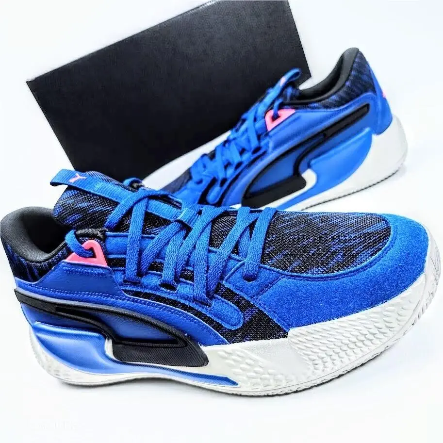 Puma US 13 Men`s Black Grey Royal Blue Pink Basketball Court Rider Clydes