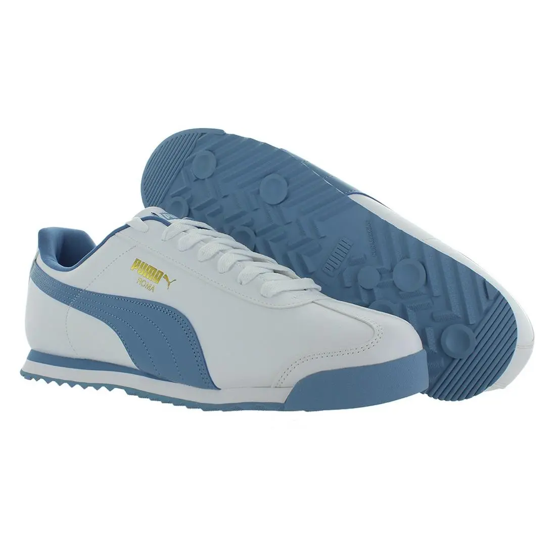 Puma Roma Basic + Leather Mens Shoes Size 11 Color: White/zen Blue