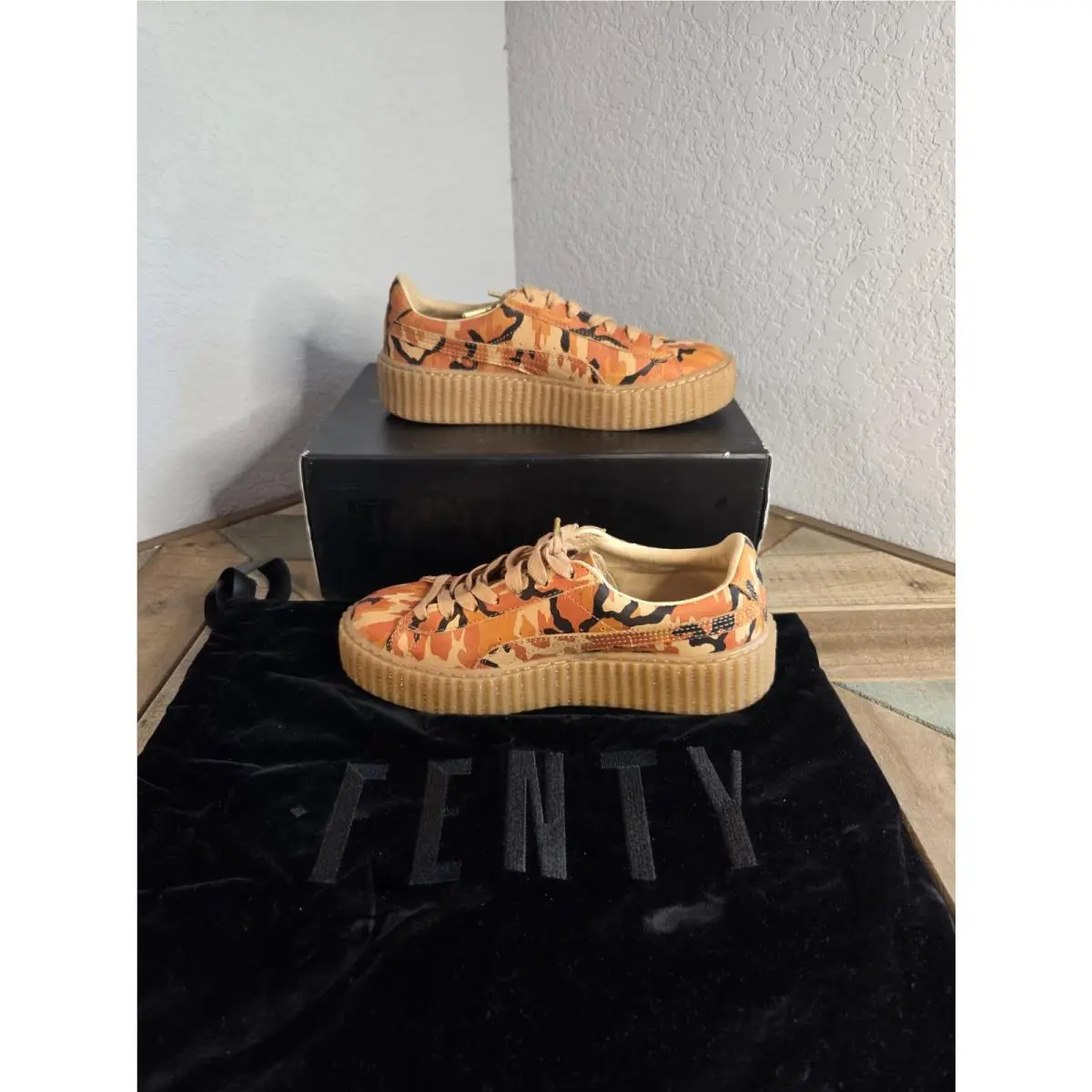 x Fenty Rihanna Orange Camo Leather Platform Creepers Women’s 8 by Puma