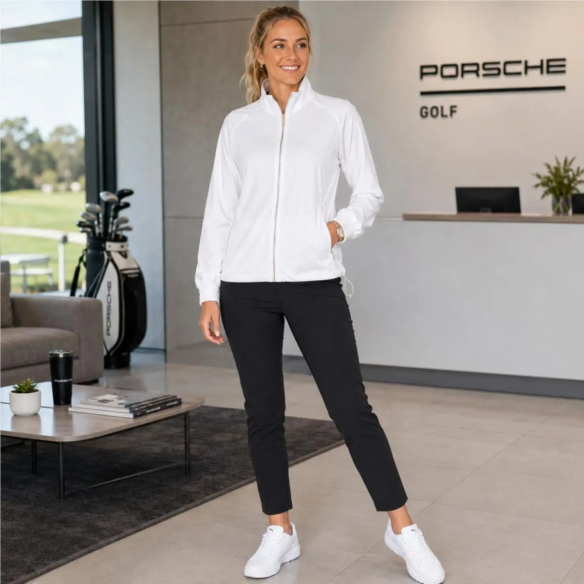 X Porsche Women`s Golf Jacket Large White Full Zip Stretch 63154701 by Puma