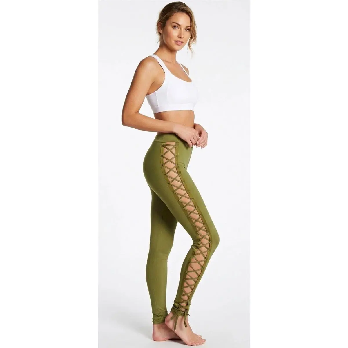 Puma Fenty x Rihanna Olive Green Stretch Boxing Bomber Lace Leggings SZ Large