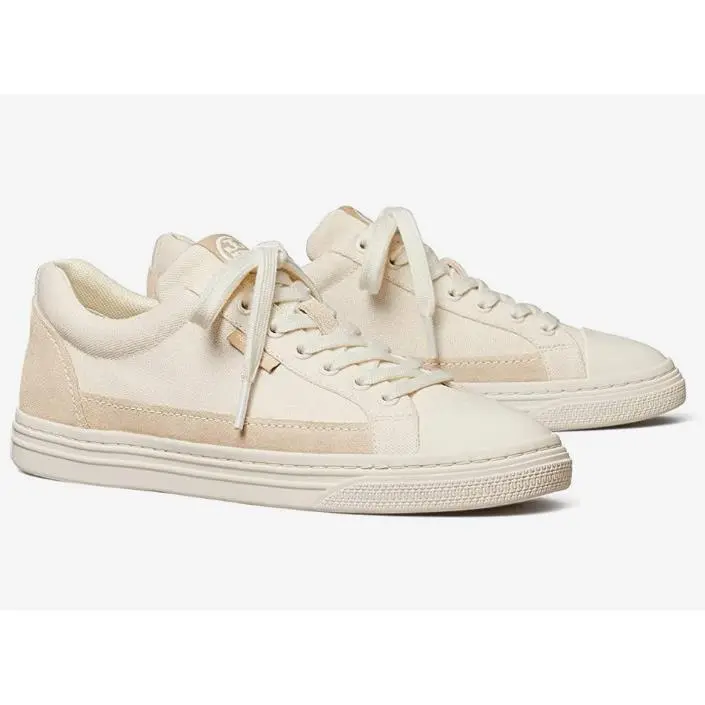 Tory Burch Classic Court Women`s Lace-up Flat City Sneakers Ivory Canvas Size 11