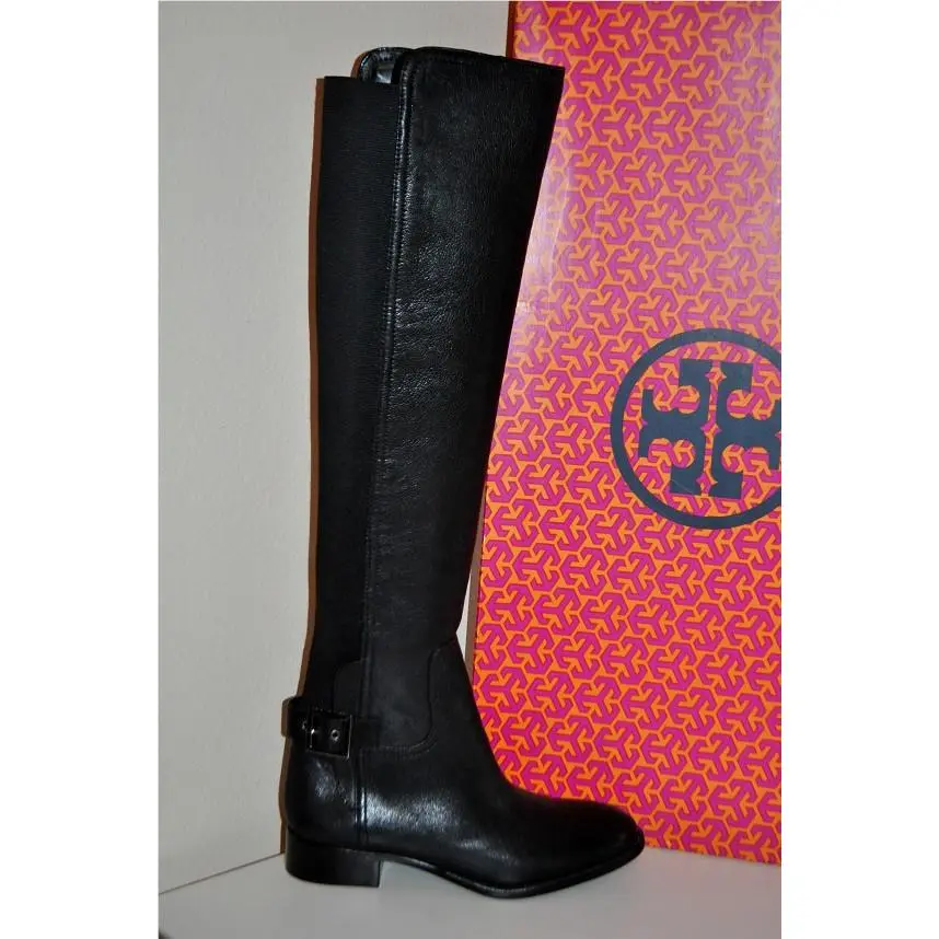 Tory Burch 5.5 Jack Landed Capra Otk Riding Elastic Stretch Boots Black