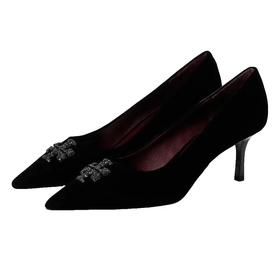 Tory Burch Eleanor Pave Pump Velvet Pave Crystal Heel 161629 Womens 10.5 Black