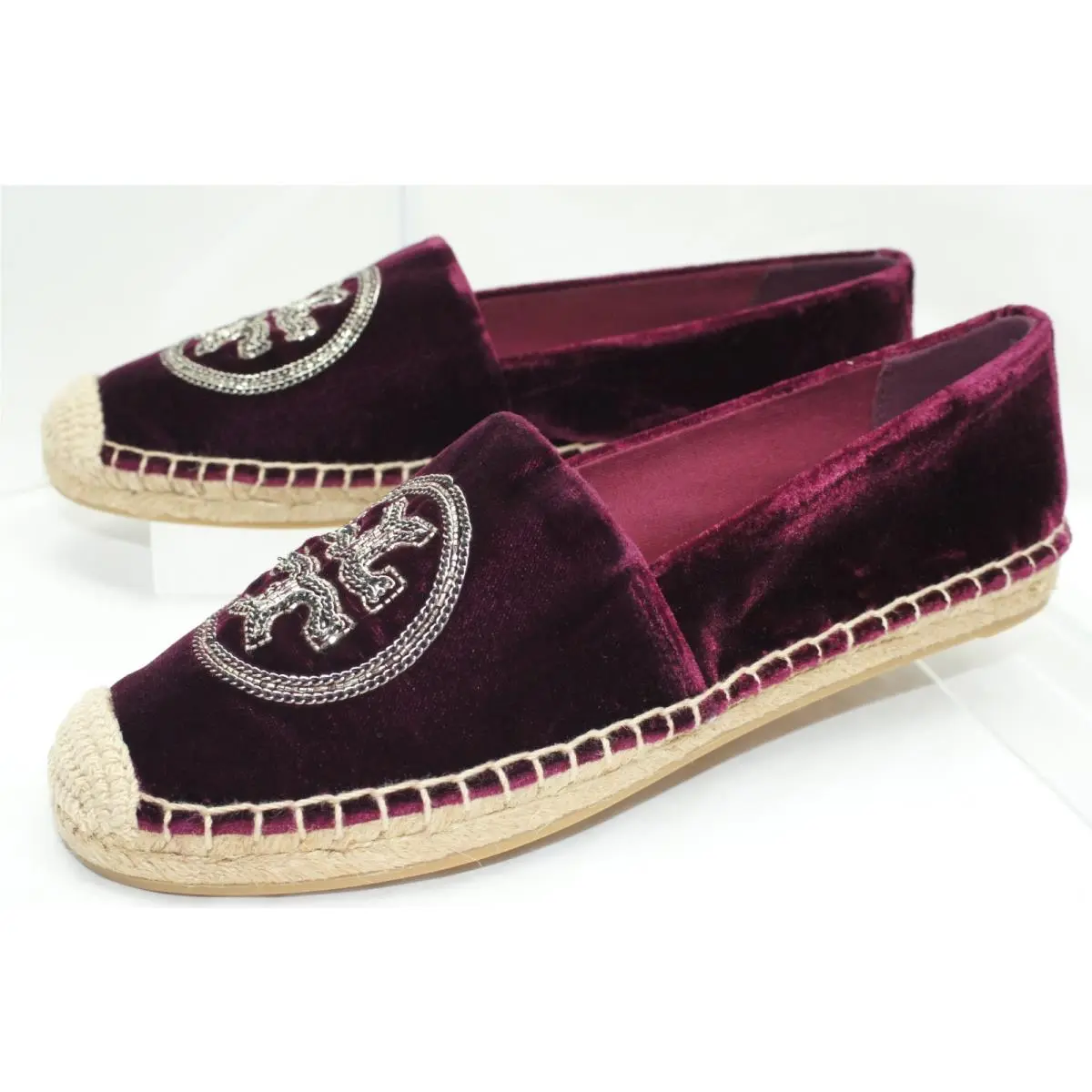 Tory Burch Women`s Espadrille Shoes Size 9.5 Flats Velvet Red
