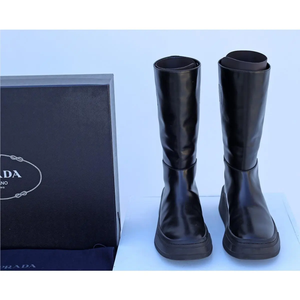 Prada Men’s Black Leather Tall Boots US 11 / Prada 9 Italy