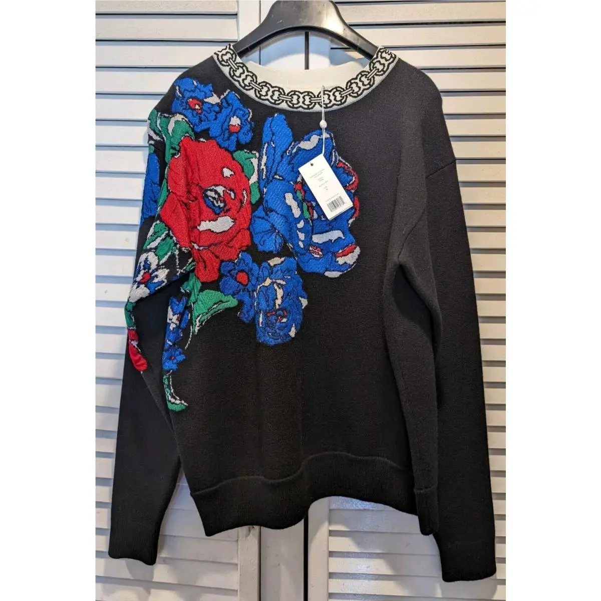 Tory Burch Oversized Floral Crew Neck Pullover Sweater Size Small