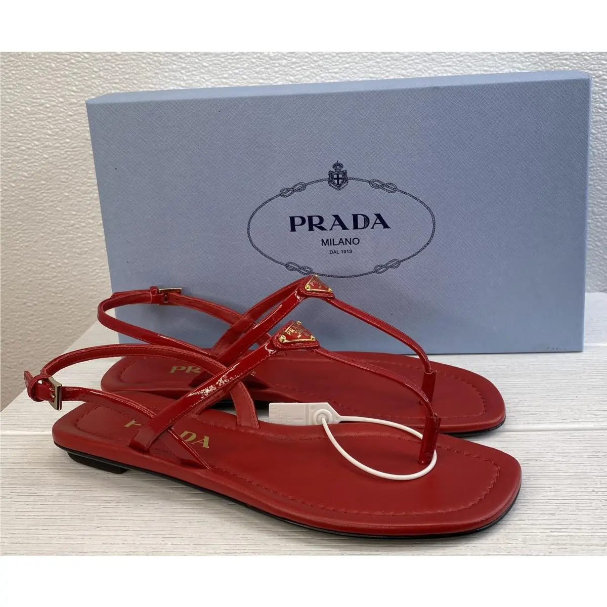Thong Sandals Womens Size US6 EU36 Red Patent Leather Buckle Closure Flats by Prada