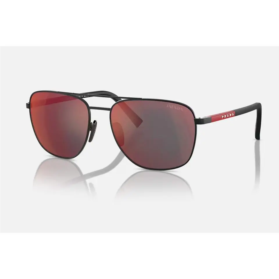 Prada Sunglasses PS54ZS DG008F Prada Linea Rossa Rubbered Black/grey Red Mirror
