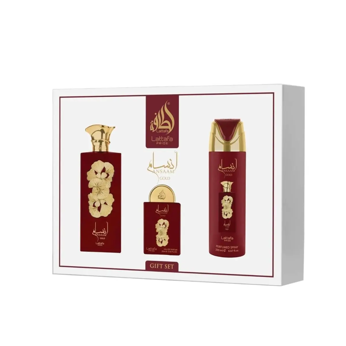 Lattafa Ansaam Gold Men 3 Pc Gift Set 3.4oz Edp 6.67oz Body Spray 0.67oz