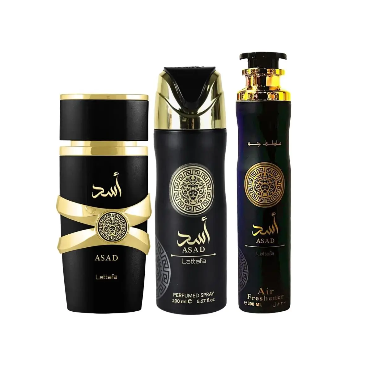 Lattafa 3pcs Gift Set with 100 ml Edp 200 Deo 300 Air Freshener