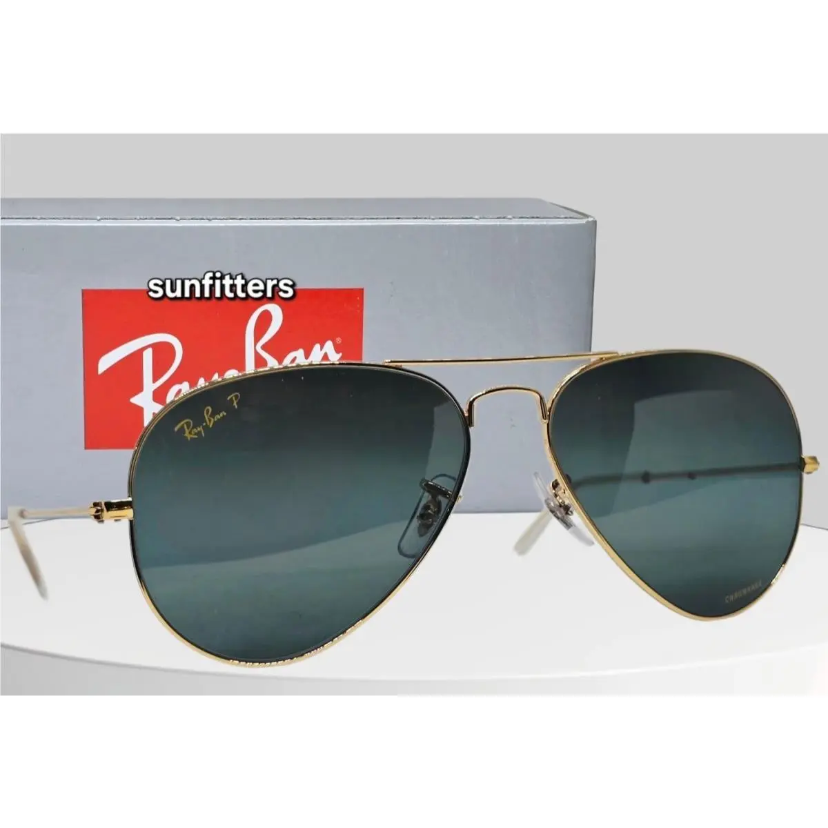 Ray Ban Aviator Chromance Gold/silver-blue Polarized RB3025 9196G6 Sunglasses