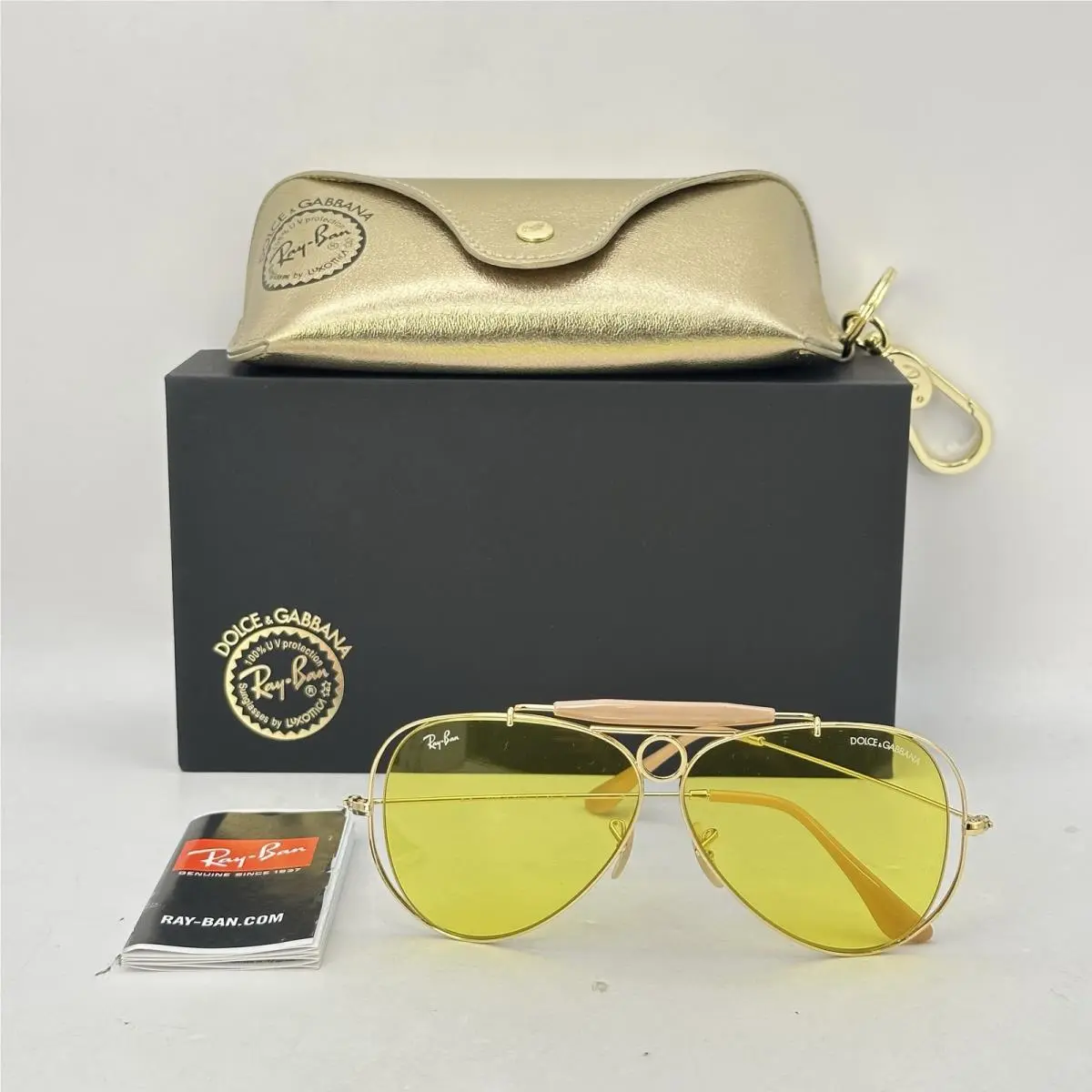 Ray Ban x Dolce Gabbana The Shooter Aviator Sunglasses RB3138M Gold/yellow