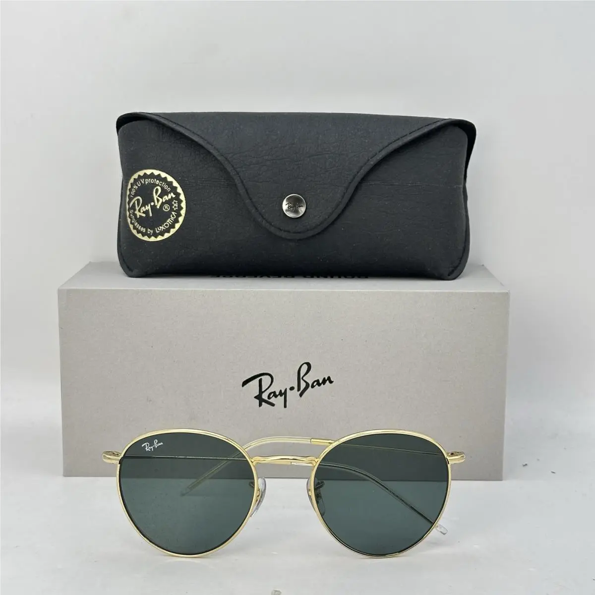 Ray Ban Unisex Round Reverse Thin Metal Sunglasses RB0103S Gold/green