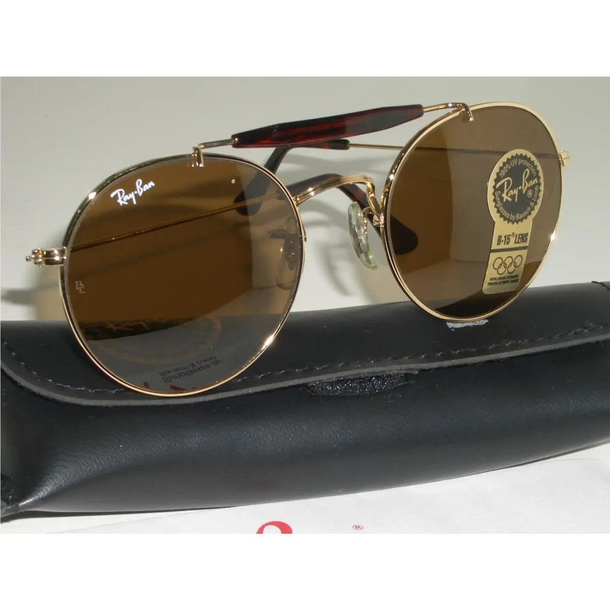 B L Ray-ban W0921 Gold/tort B15 Brown Round Outdoorsman Aviator Sunglasses by Ray-Ban