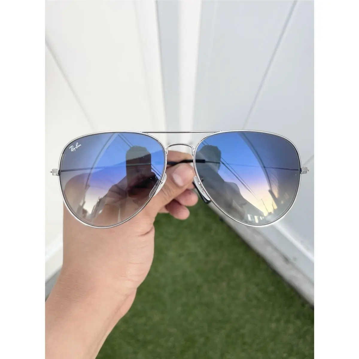 Ray Ban Large Classic Aviator RB3026 3026 Silver Blue Lens Size 62/14