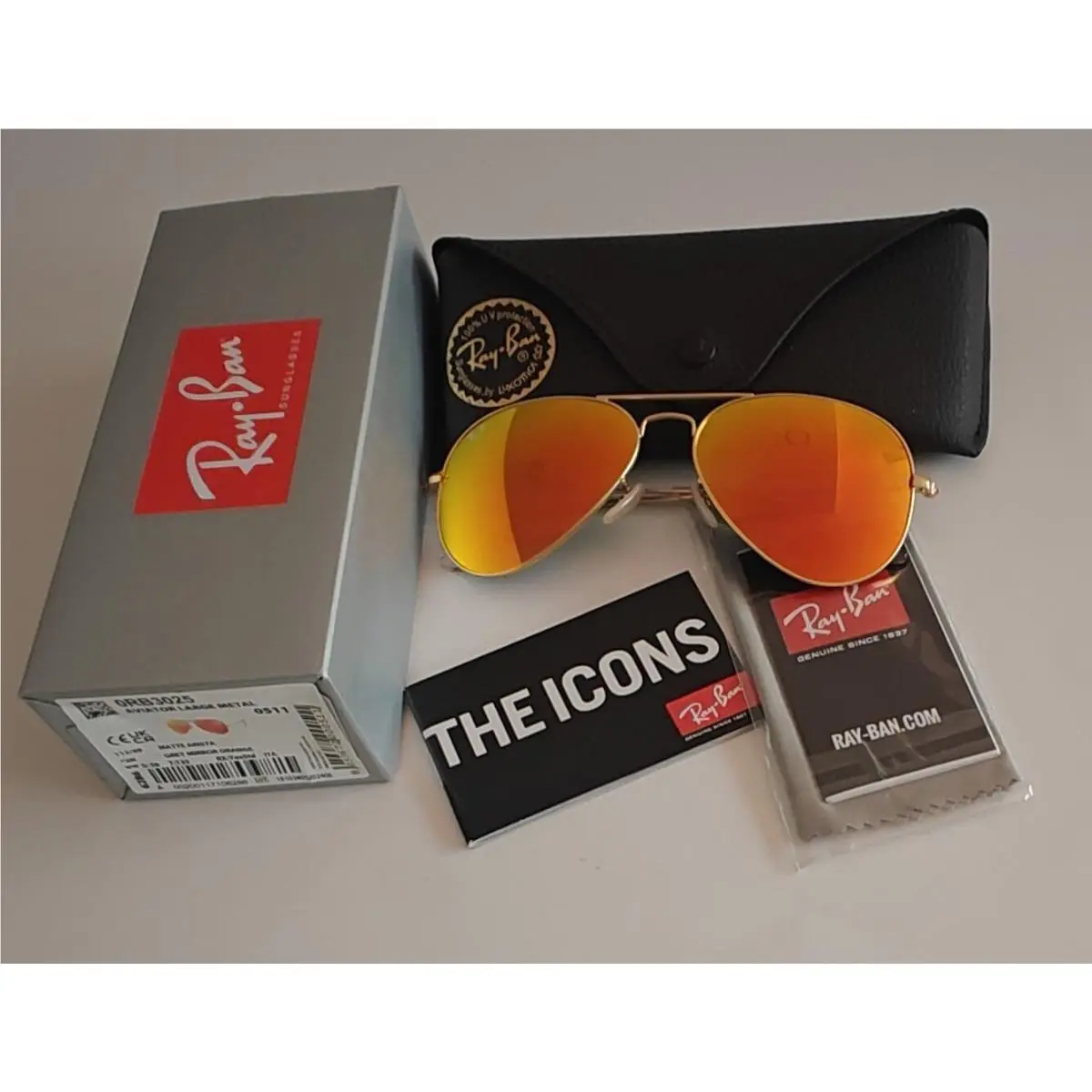 Ray-ban Unisex Sunglasses RB3025 112/69 Matte Gold Aviator Orange Mirrored 58mm