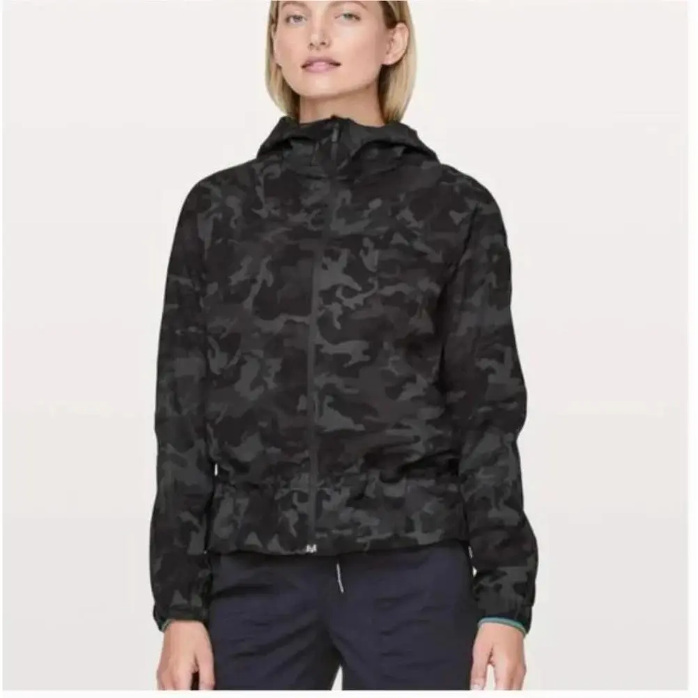 Lululemon Jacket 4 Womens Black Track Coat Full Zip Regular Camouflage Camo Pack