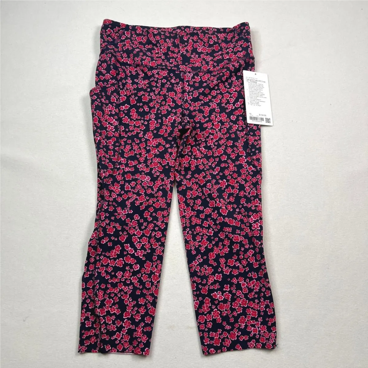 Lululemon Fast and Free HR Crop 19 Pockets Floral Pink Red Navy Nulux Size 10