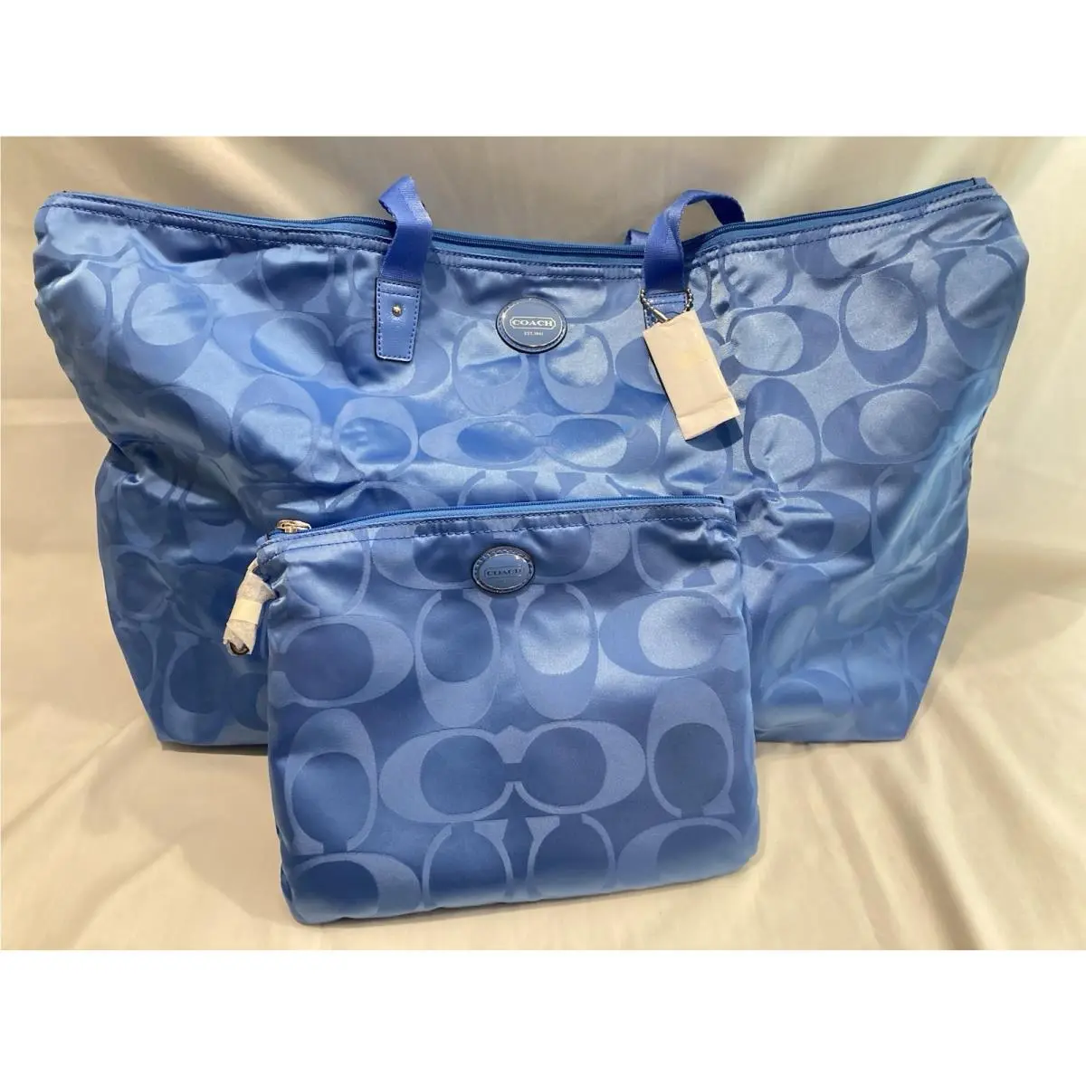 Coach Signature LG Nylon Packable Weekender Tote Cosmetic Bag Cool Blue