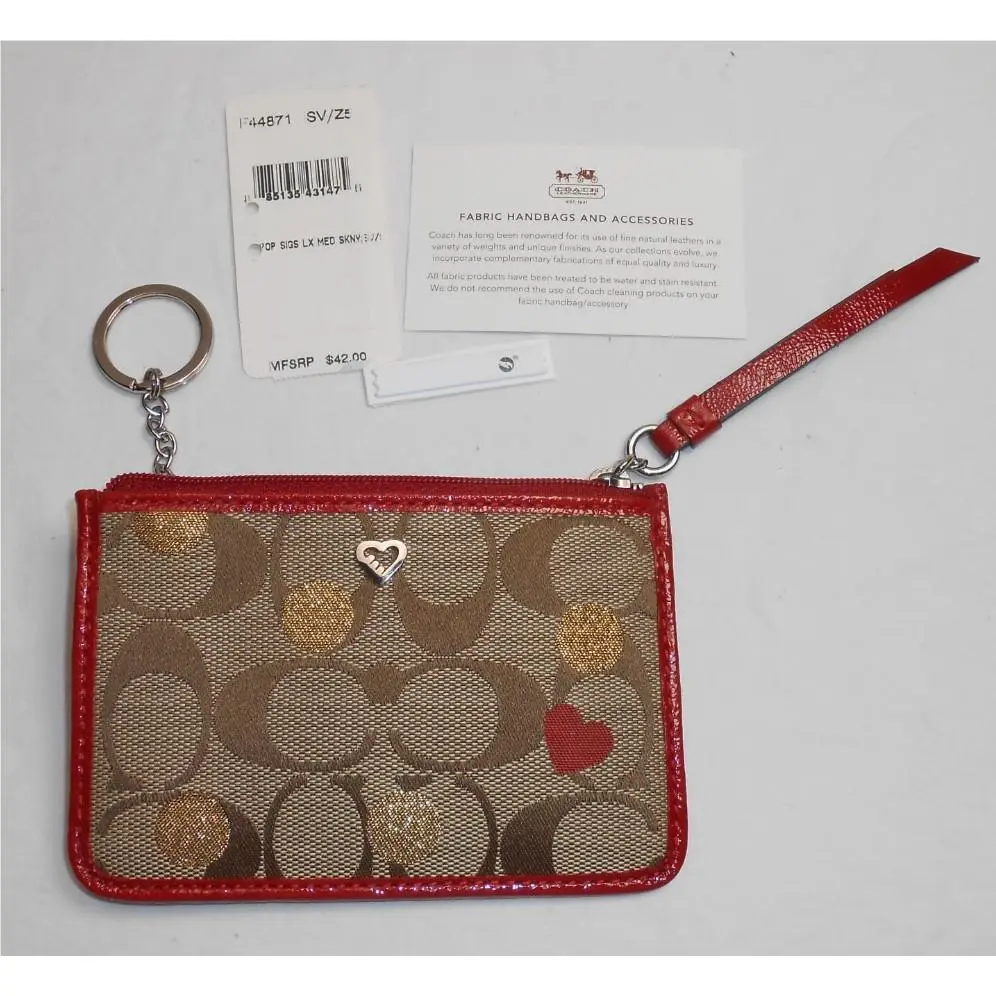 Poppy Secret Admirer Heart Wristlet Coin Purse F44871 Gold Dots by Coach
